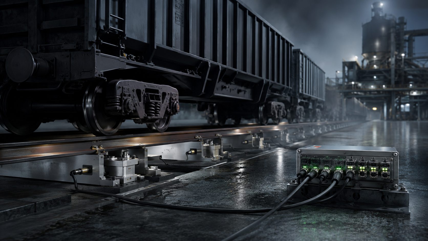 Rail wagon and trackside dynamic weighing electronics