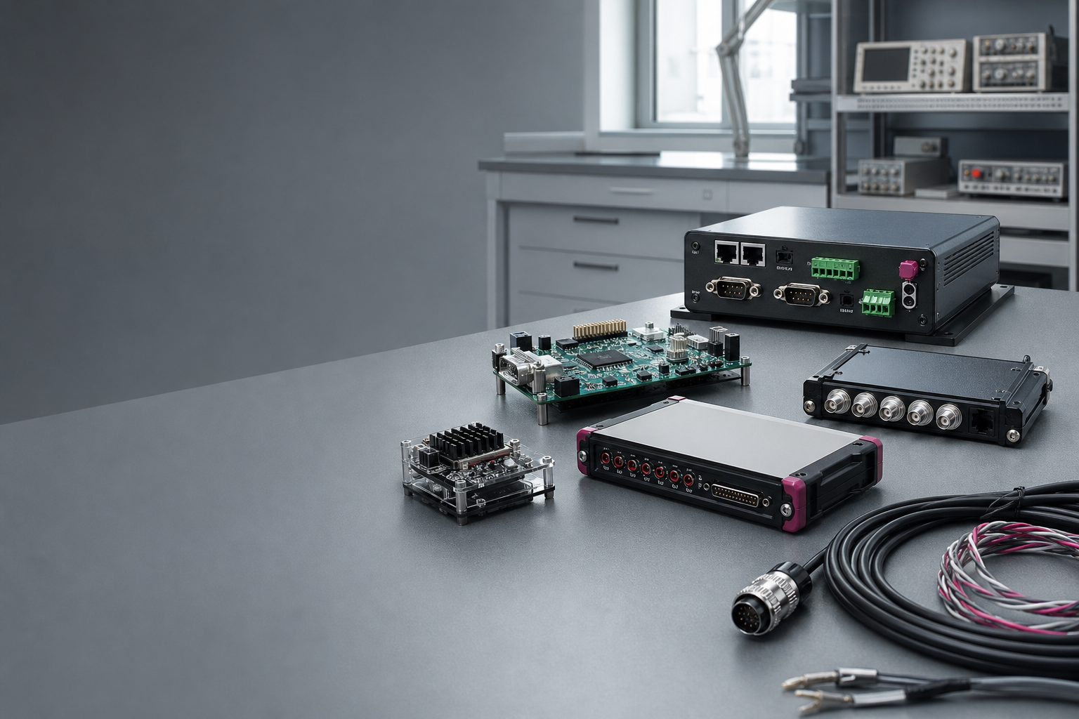 Industrial electronics and engineering modules arranged in a modern laboratory